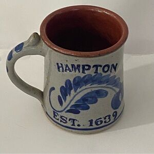 Hampton Ceramic Mug with Blue Leaf Design signed by artist Dan Warner